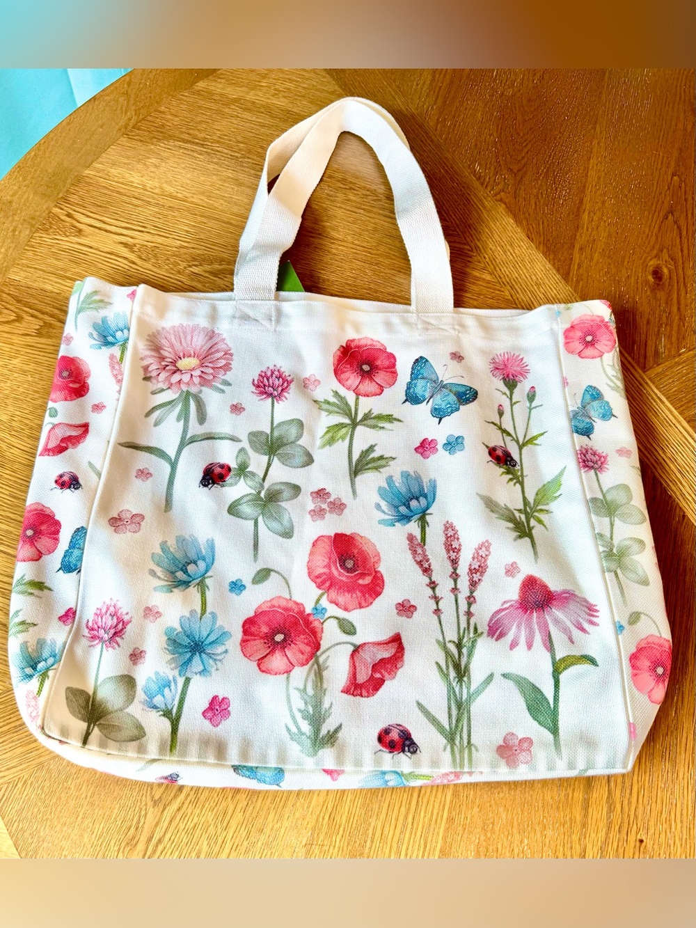 Crafted in INDIA 🌺Tote Bead Embellished Canvas Shoulder Bag Floral Lady Bug NWT